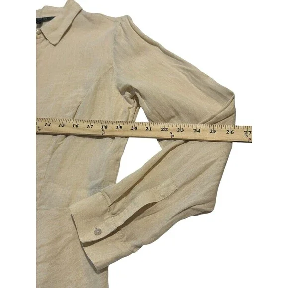 Lafayette 148 Size 12 100% Linen Dark Cream Tie‎ Front Shirt Top Blouse #T4-3 - Picture 7 of 9